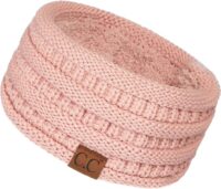 C.C Winter Fuzzy Fleece Lined Thick Knitted Diagonal Stripes Criss-Cross Pattern Headband Indi Pink