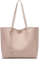Dreubea Women's Soft Faux Leather Tote Shoulder Bag Apricot Pink