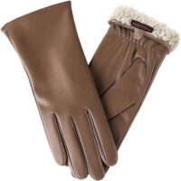FEIQIAOSH Winter Leather Gloves Khaki Fleece Lining