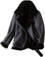 LY VAREY LIN Women's Faux Shearing Moto Jacket Thick Lined Parka Black