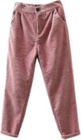 Minibee Women's Cropped Corduroy Pants Elastic Waist Retro Trouser with Pockets Pink