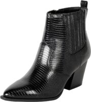 The Drop Women's Sia Pointed-Toe Western Ankle Boot Black Lizard