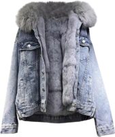 Women's Winter Denim Jackets Faux Fur Lined Light Blue