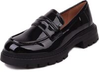 British Style Women's Fashion Loafers Patent Leather Black 1