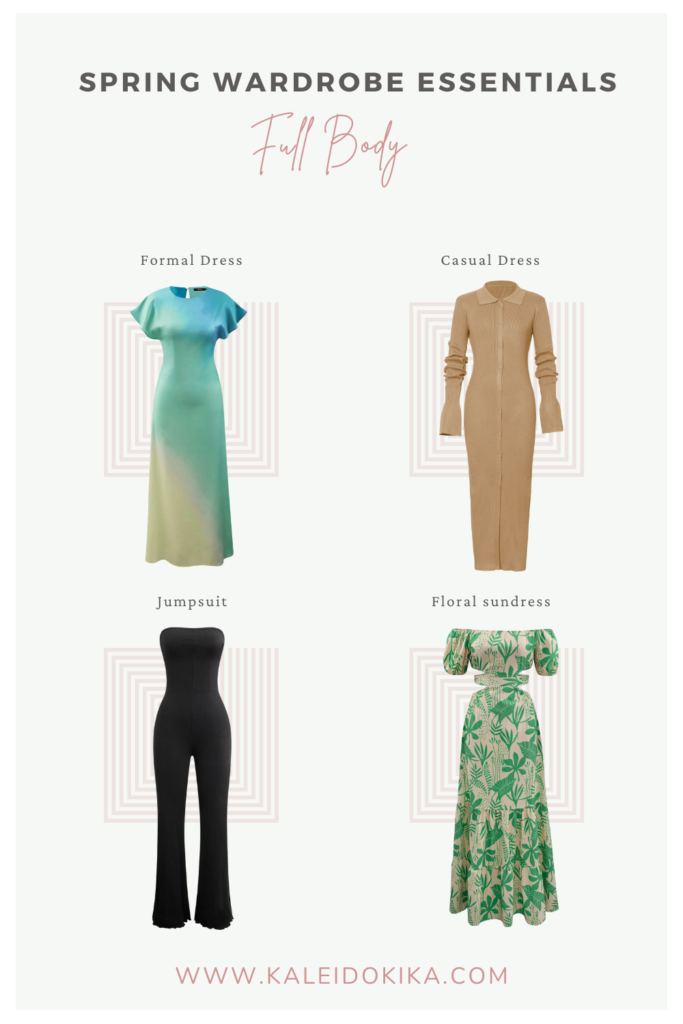 Image showing 4 full body items that are essential for a spring wardrobe for women
