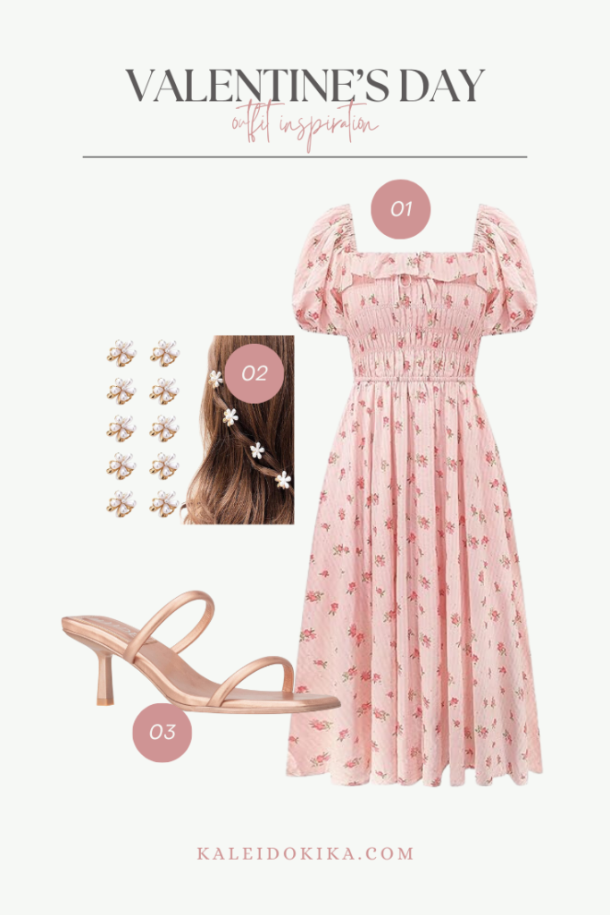 Valentine's Day Outfit Idea with a soft and cute flowery dress