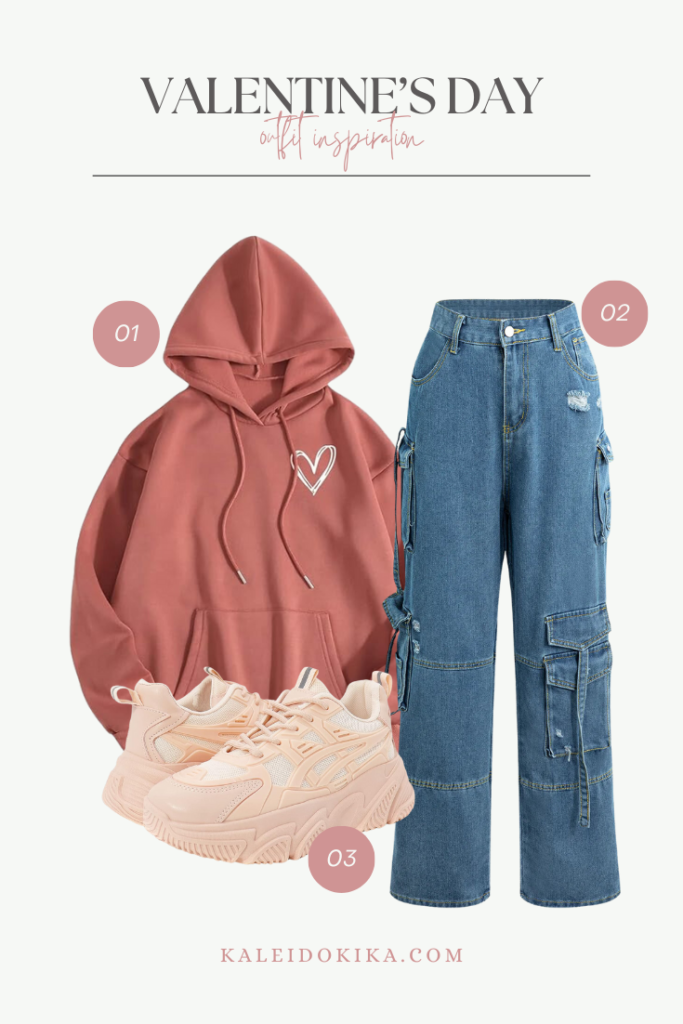 Valentine's Day Outfit Idea with an adorable heart hoodie