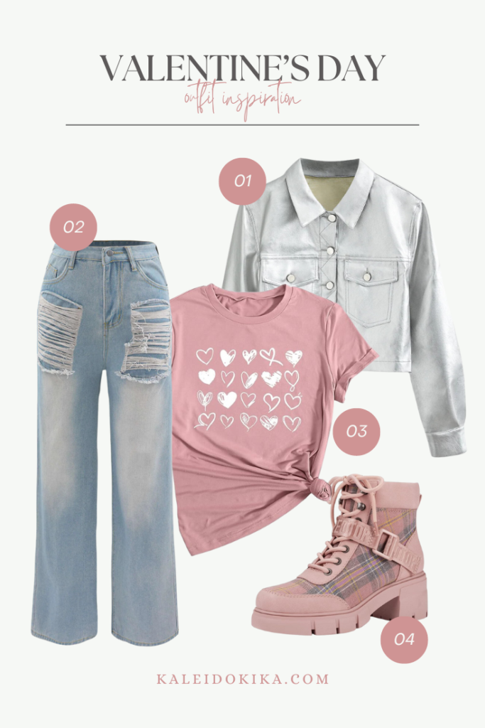 Valentine's Day Outfit Idea with a graphic t-shirt and faux leather jacket