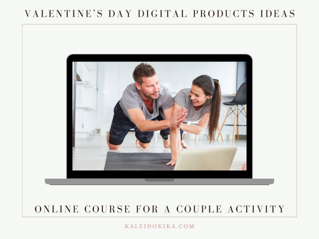 Illustration showing a couple learning together a fitness themed online course