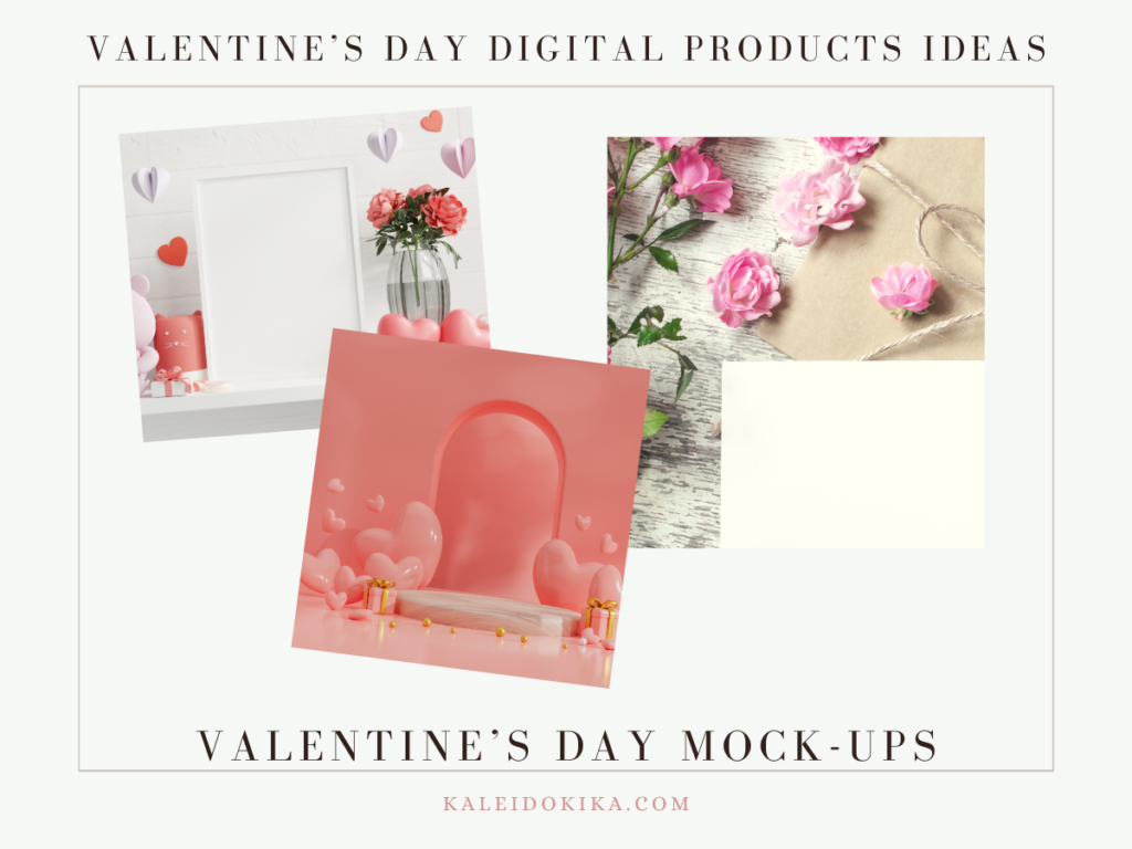 Illustration of different mock-ups themed on love to sell during Valentine's Day 