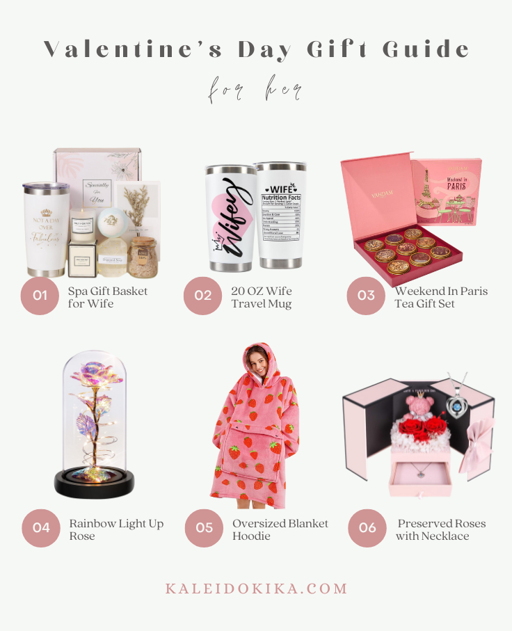 Image showing 6 different gifts to buy for her during Valentine's Day