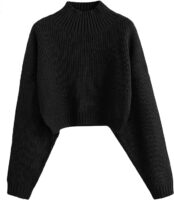 ZAFUL Women's Cropped Turtleneck Sweater Lantern Sleeve 0 Black
