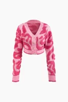 Colorblock V-neck Knit Button Up Cardigan Pink