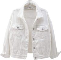 Ebossy Women's Candy Color Denim Jacket White
