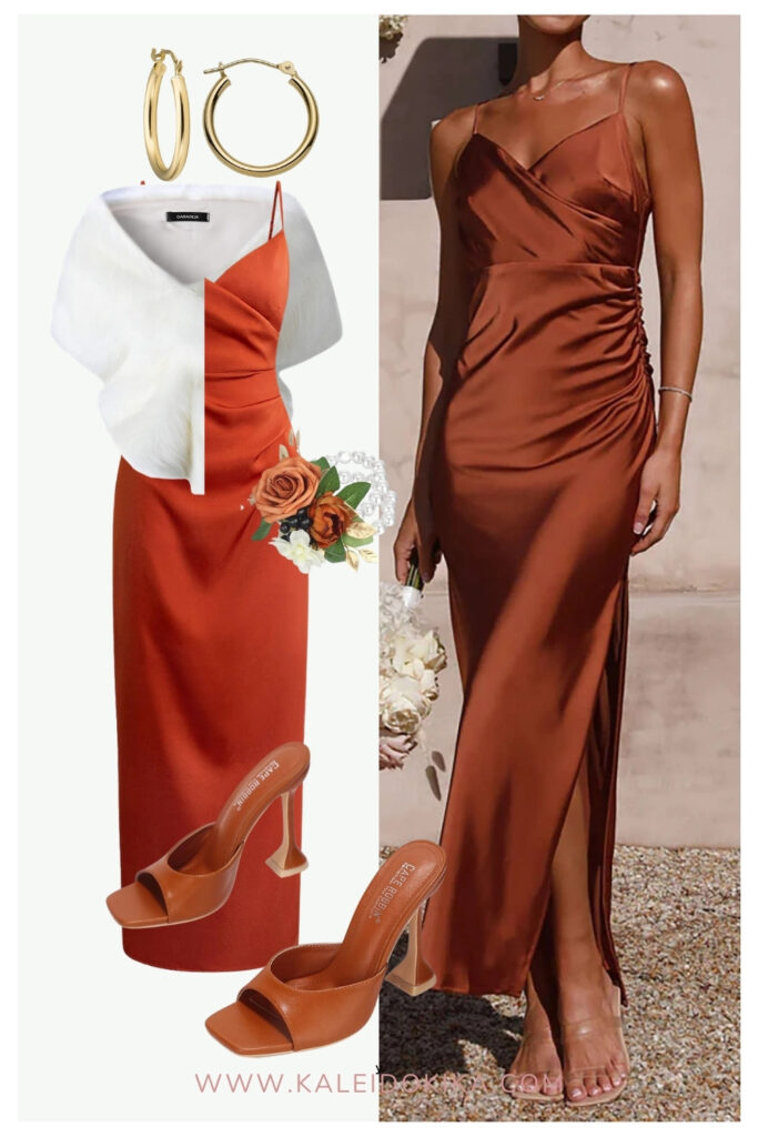 Image showing an idea for an orange satin dress for prom