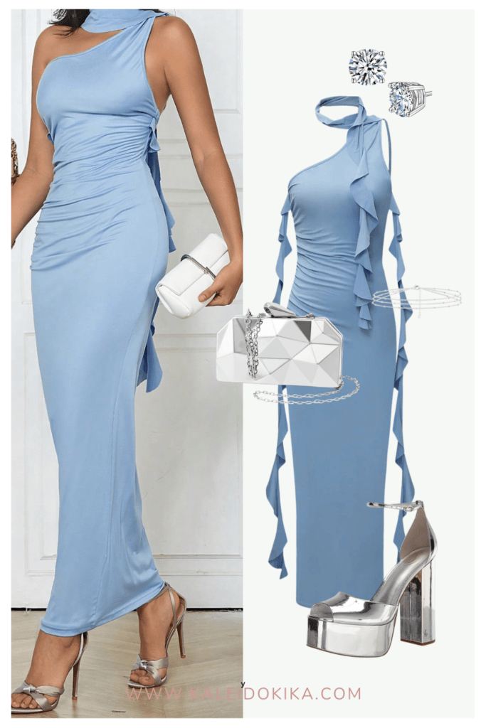 Image showing how to style a beautiful sky blue dress for prom