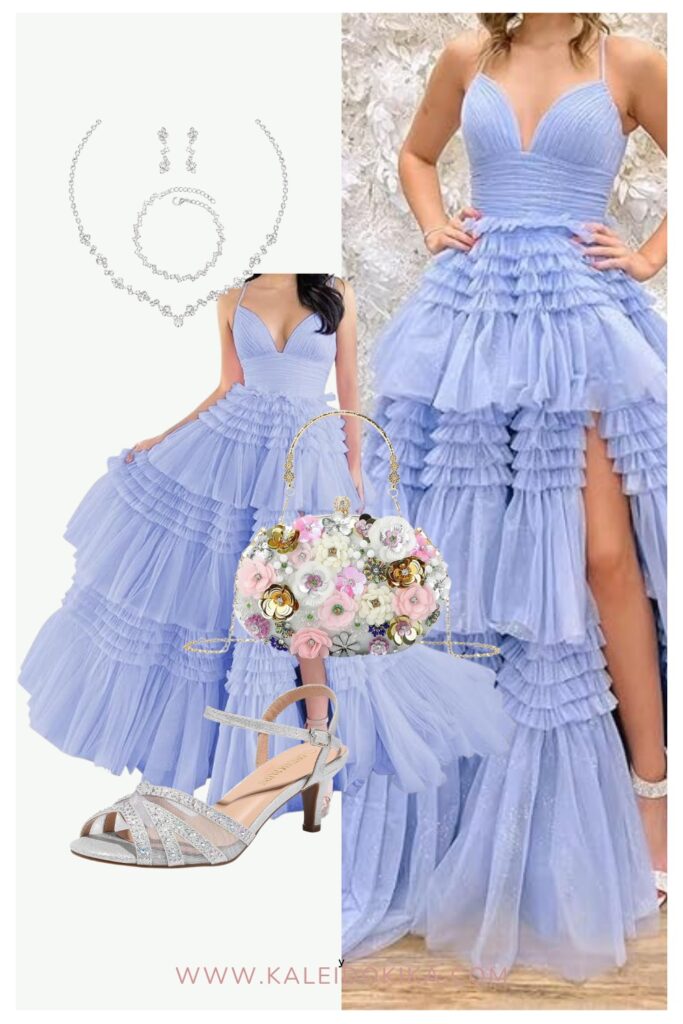 Image showing how to complement a lavender Tiered Tulle Prom Dress Long Ruffles Ball Gown for prom
