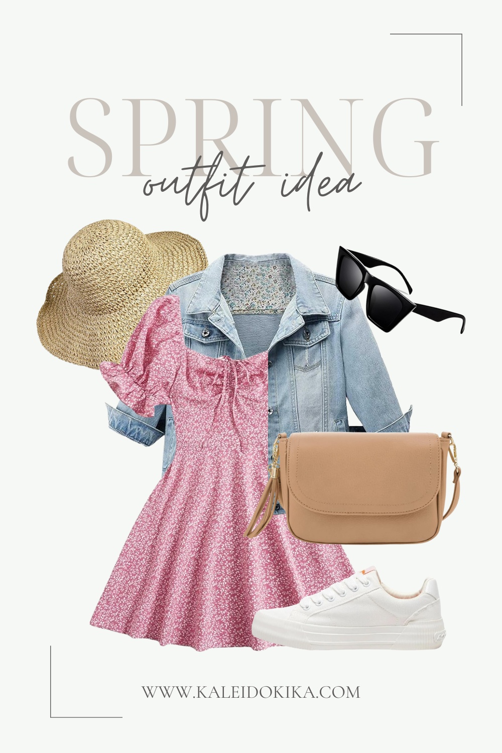 Cute outfit of the day for spring with an adorable floral pink dress and a denim jacket