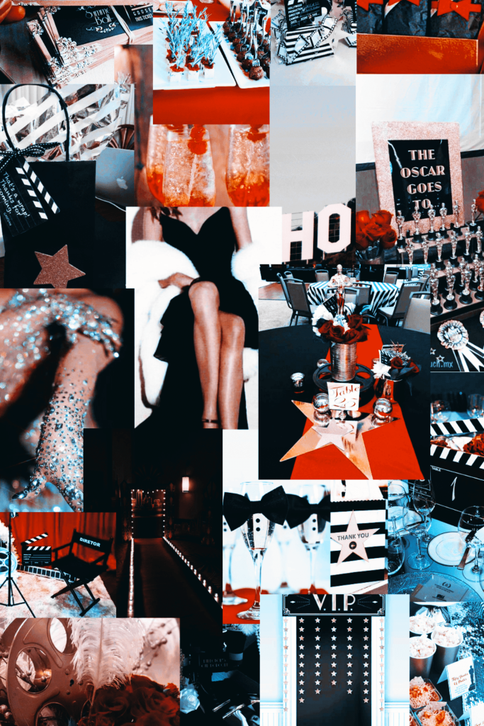Collage of different images on the dinner party theme “Hollywood"