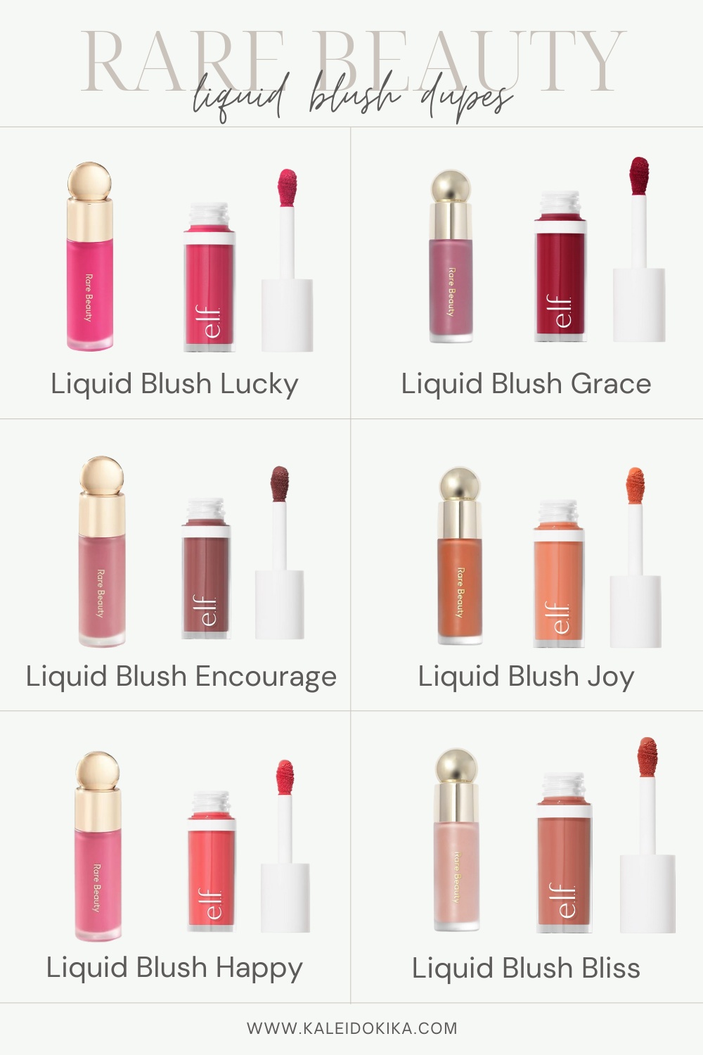 Image showing different dupes for Rare Beauty's liquid blushes