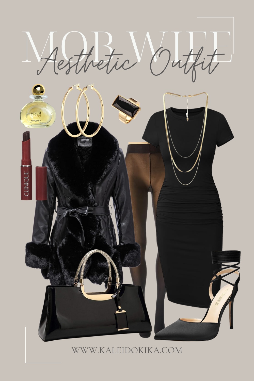 Image showing a sexy and classy mob wife aesthetic outfit idea