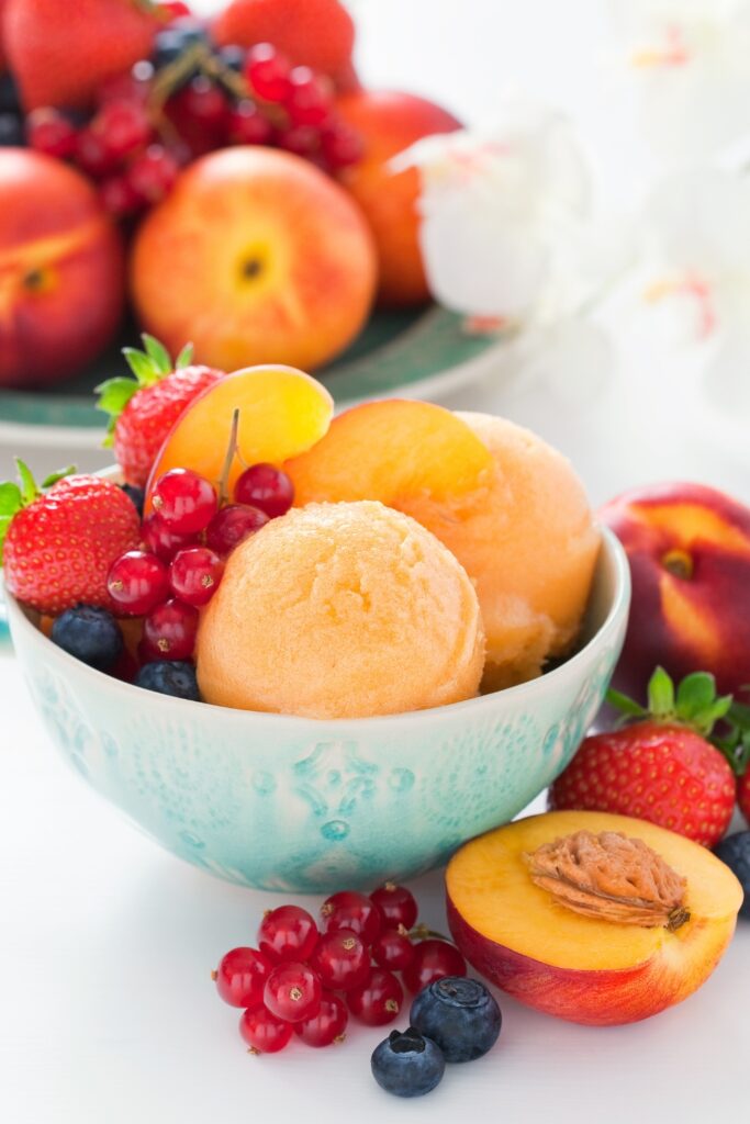 A delicious Peach Sorbet in a cute bowl